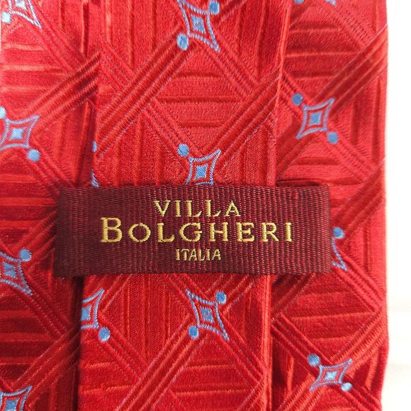 Villa Bolgheri Italia Red Geometric Shape Silk Tie 59" x 3.75" Made in Italy - Picture 1 of 8